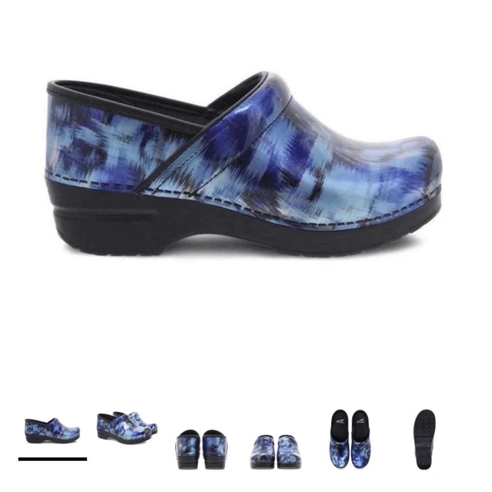 Dansko Women’s Clog- Blue Brush Patent